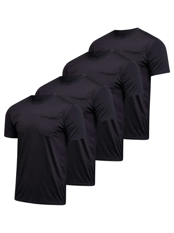 4 Pack: Men's Dry-Fit Short Sleeve Pocket Crew Performance Athletic T-Shirt (Available in Big & Tall)