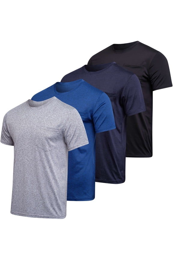 4 Pack: Men's Dry-Fit Short Sleeve Pocket Crew Performance Athletic T-Shirt (Available in Big & Tall)