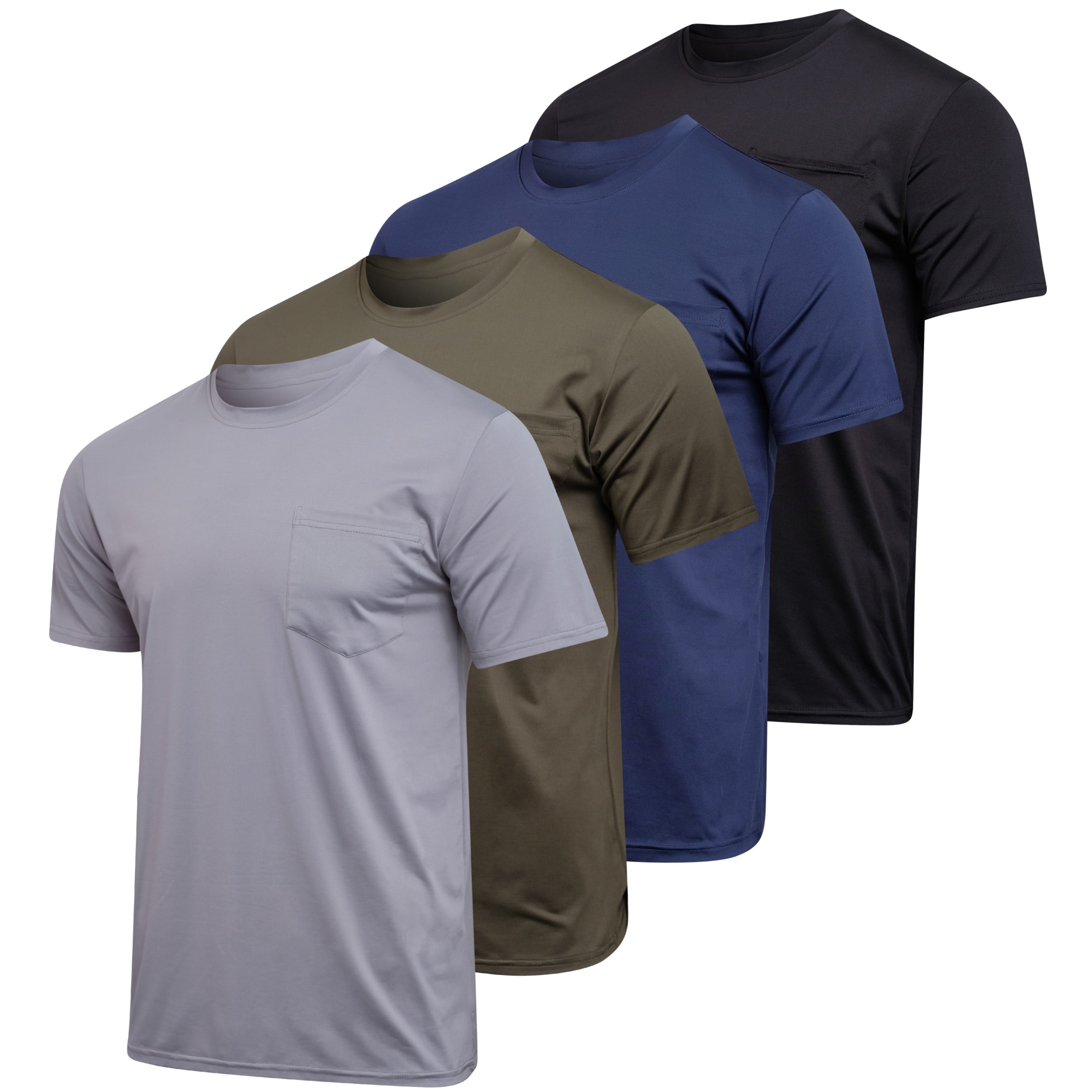 Real Essentials 4 Pack: Men's Dry-Fit Short Sleeve Pocket Crew Performance  Athletic T-Shirt (Available in Big & Tall) 
