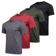 Real Essentials 4 Pack Mens Dry-Fit Short Sleeve Pocket Crew Performance Athletic T-Shirt Available in Big & Tall