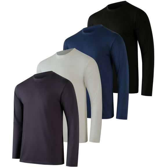 Real Essentials 4 Pack: Men's Dry-Fit UV Moisture Wicking UPF 50 SPF Sun Protective Fishing Hiking Active Long Sleeve Shirt