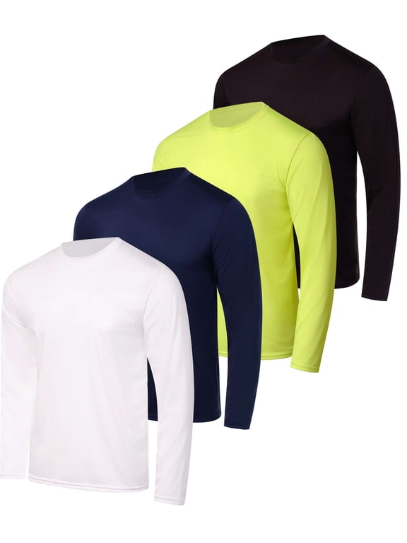 4 Pack Men's Dry Fit Long Sleeve Workout Shirts Gym Athletic Tee Fishing