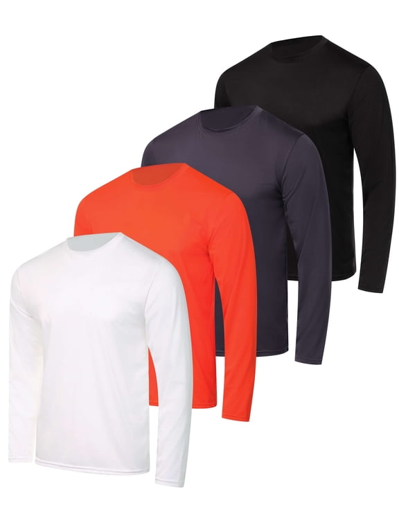 4 Pack: Men's Dry-Fit UV Moisture Wicking UPF 50+ SPF Sun Protective Fishing Hiking Active Long Sleeve Shirt