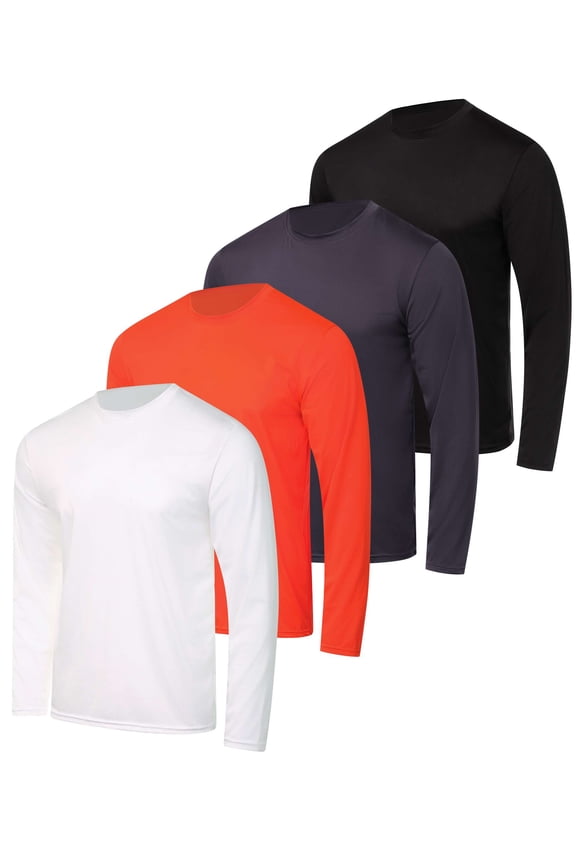 4 Pack: Men's Dry-Fit UV Moisture Wicking UPF 50+ SPF Sun Protective Fishing Hiking Active Long Sleeve Shirt