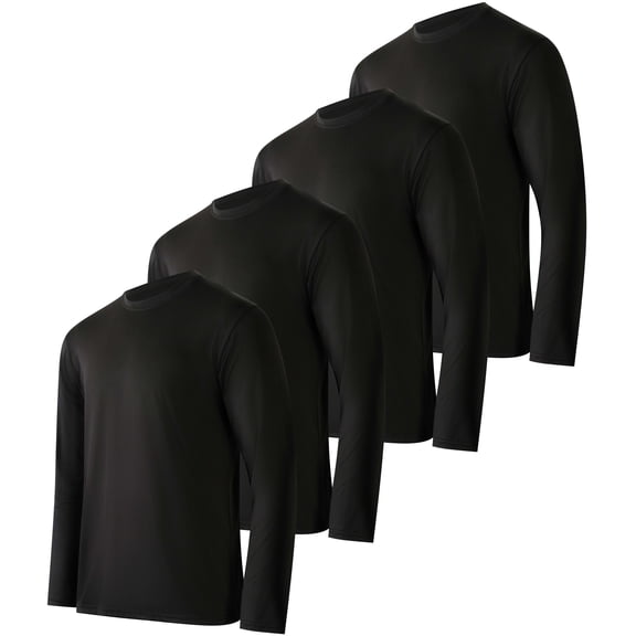 Real Essentials 4 Pack: Men's Dry-Fit UV Moisture Wicking UPF 50+ SPF Sun Protective Fishing Hiking Active Long Sleeve Shirt