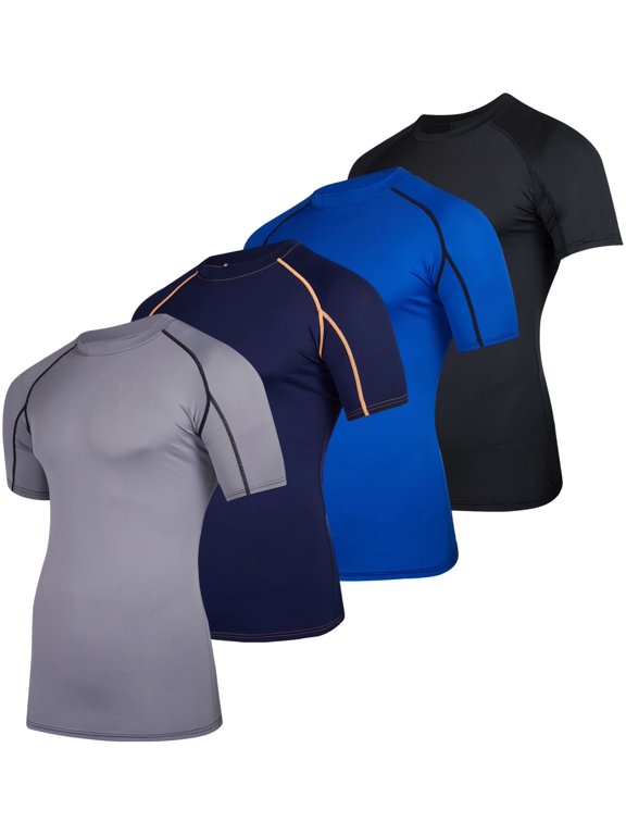 4 Pack: Men's Short Sleeve Compression T-Shirt Base Layer Undershirt Athletic Top (Available in Big & Tall)