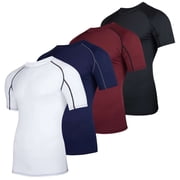 Real Essentials 4 Pack: Men's Short Sleeve Compression T-Shirt Base Layer Undershirt Athletic Top (Available in Big & Tall)