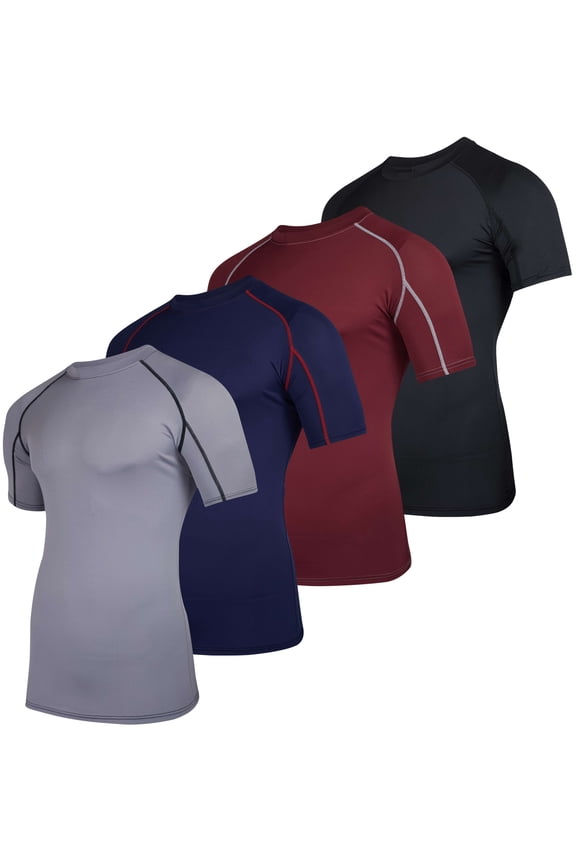 4 Pack: Men's Short Sleeve Compression T-Shirt Base Layer Undershirt Athletic Top (Available in Big & Tall)