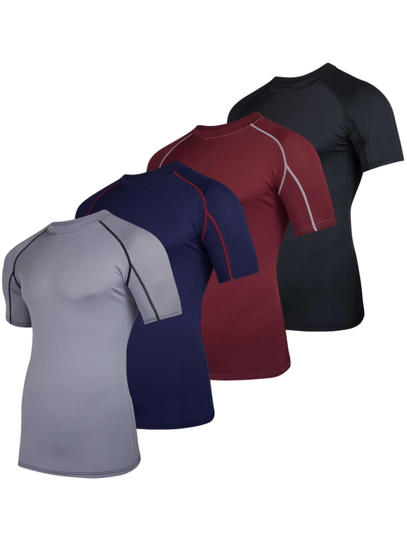 4 Pack: Men's Short Sleeve Compression T-Shirt Base Layer Undershirt Athletic Top (Available in Big & Tall)