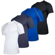 Real Essentials 4 Pack: Men's Short Sleeve Compression T-Shirt Base Layer Undershirt Athletic Top (Available in Big & Tall)