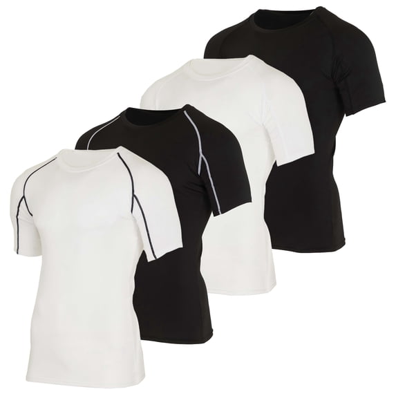 Real Essentials 4 Pack: Men's Short Sleeve Compression T-Shirt Base Layer Undershirt Athletic Top (Available in Big & Tall)