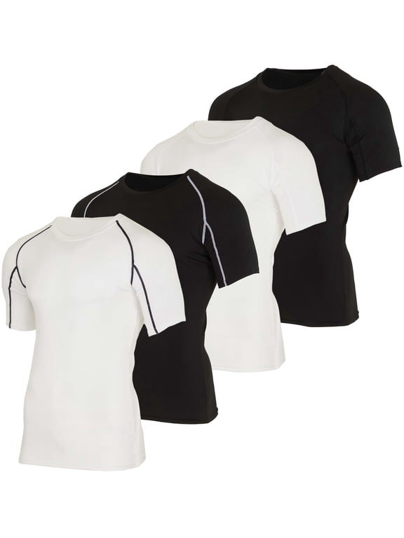 4 Pack: Men's Short Sleeve Compression T-Shirt Base Layer Undershirt Athletic Top (Available in Big & Tall)