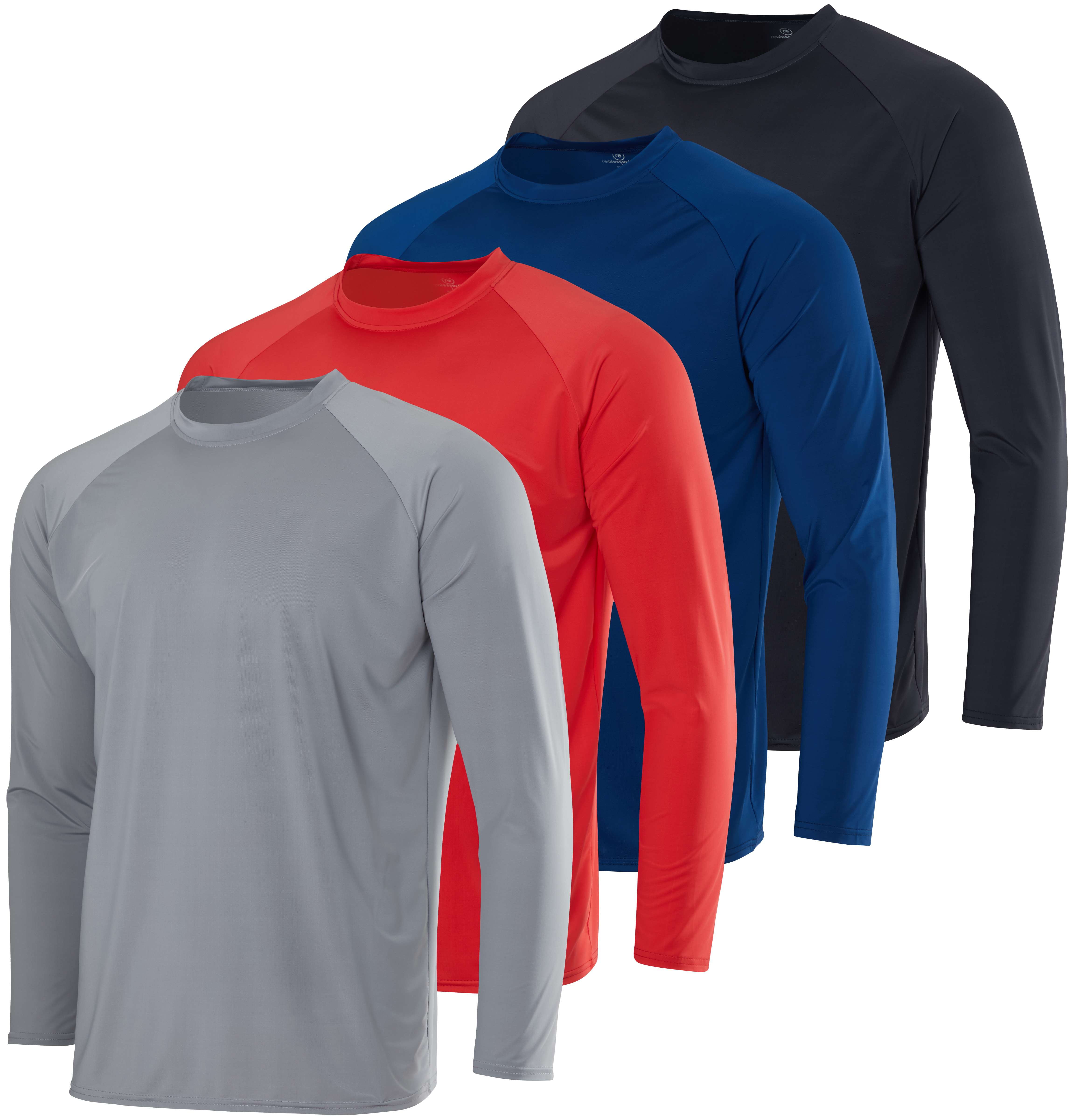 Real Essentials 4 Pack: Mens Long Sleeve Rash Guard Shirt Running Swimwear UPF 50+ Sun Protection (Big \u0026 Tall)