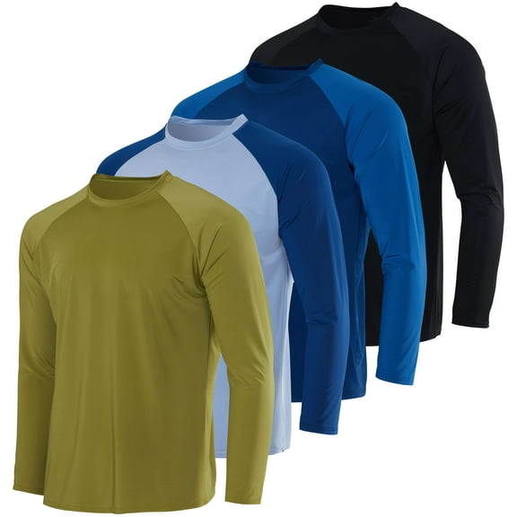 Real Essentials 4 Pack: Mens Long Sleeve Rash Guard Shirt Swimwear UPF 50+ Sun Protection Surf Top (Available in Big & Tall)
