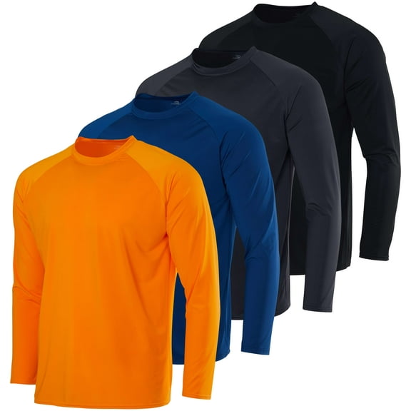 Real Essentials 4 Pack: Mens Long Sleeve Rash Guard Shirt Swimwear UPF 50+ Sun Protection Surf Top (Available in Big & Tall)