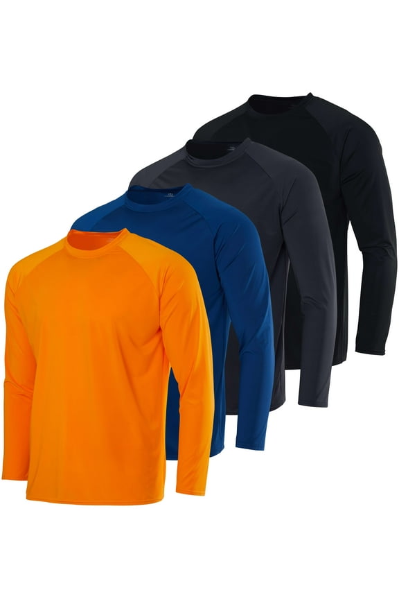 4 Pack: Mens Long Sleeve Rash Guard Shirt Swimwear UPF 50+ Sun Protection Surf Top (Available in Big & Tall)
