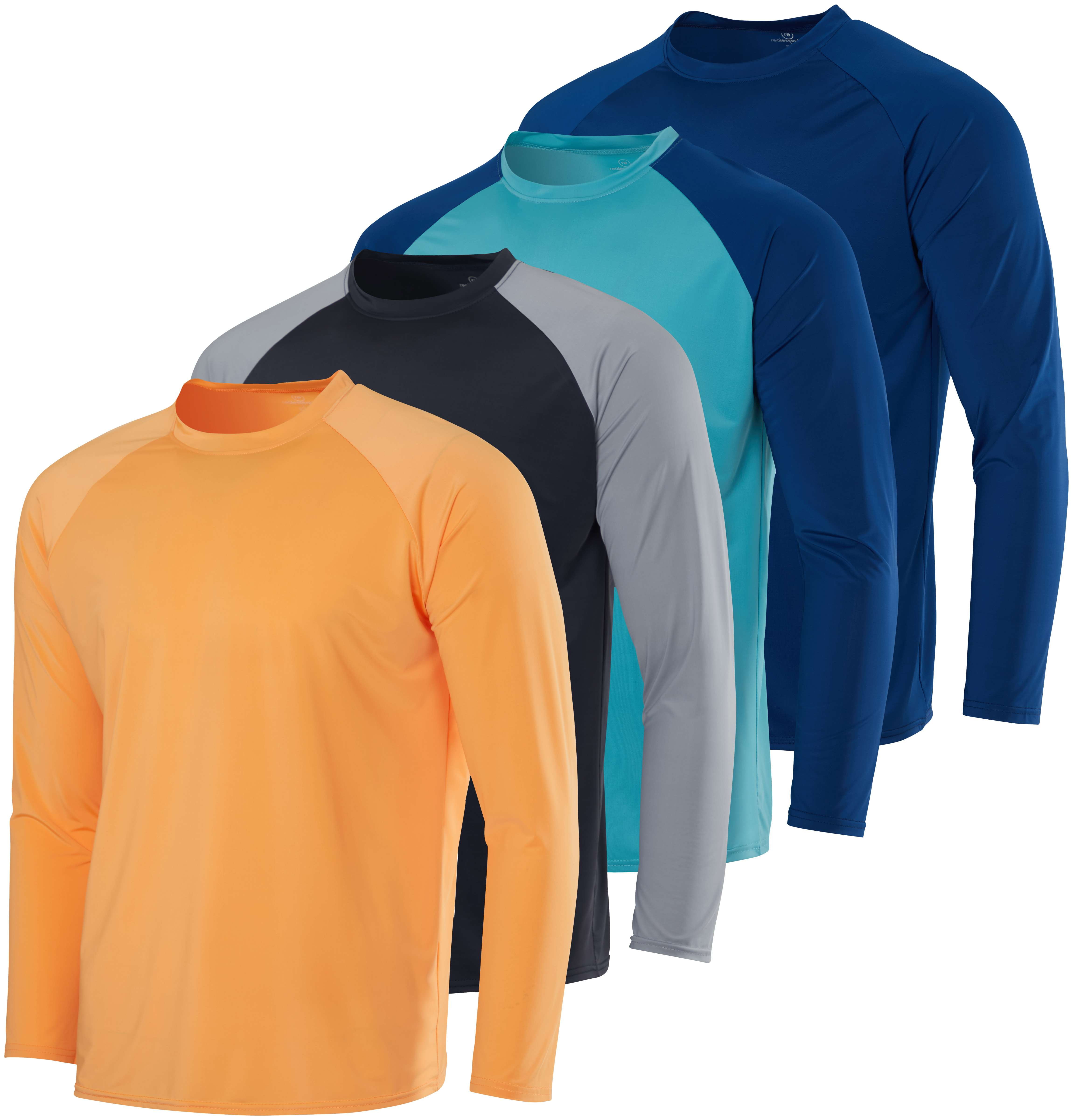 Men's 4-Pack Long Sleeve Rash Guards - UPF 50+ Sun Protection, Moisture Wicking, Quick Dry Workout Shirts
