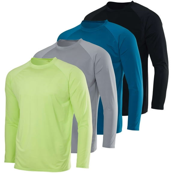 Real Essentials 4 Pack: Mens Long Sleeve Rash Guard Shirt Swimwear UPF 50+ Sun Protection Surf Top (Available in Big & Tall)