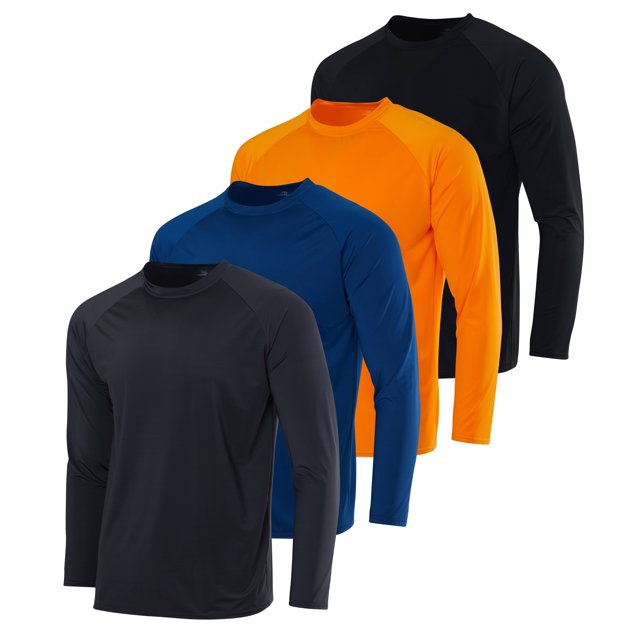 Real Essentials 4 Pack Mens Long Sleeve Rash Guard Shirt Swimwear UPF