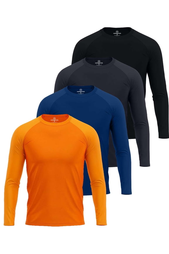 4 Pack: Mens Long Sleeve Rash Guard Shirt Swimwear UPF 50+ Sun Protection Surf Top (Available in Big & Tall)