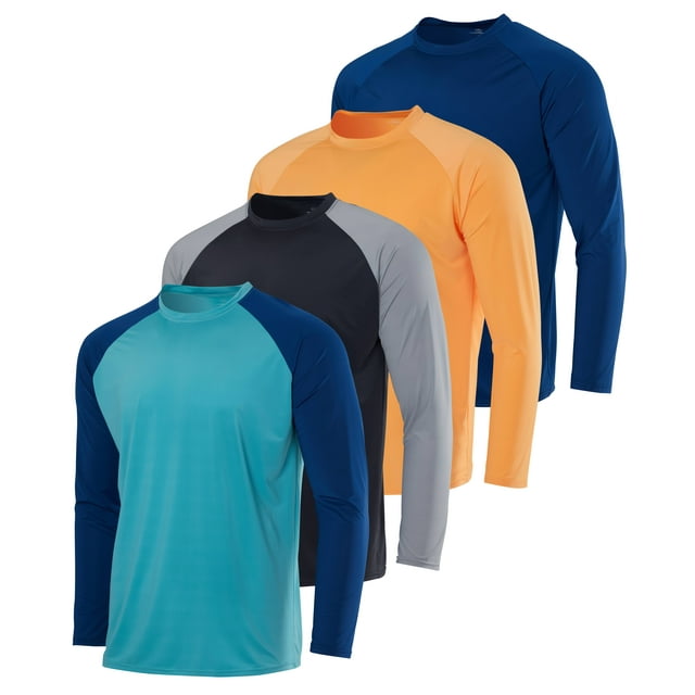 Real Essentials 4 Pack Mens Long Sleeve Rash Guard Shirt Swimwear UPF