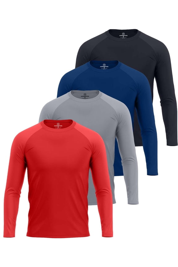 4 Pack: Mens Long Sleeve Rash Guard Shirt Swimwear UPF 50+ Sun Protection Surf Top (Available in Big & Tall)