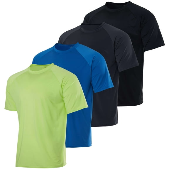 Real Essentials 4 Pack: Mens Short Sleeve Rash Guard Shirt Quick Dry UPF 50+ Sun Protection Swim (Available in Big & Tall)