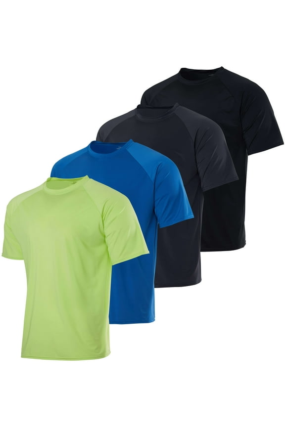 4 Pack: Mens Short Sleeve Rash Guard Shirt Quick Dry UPF 50+ Sun Protection Swim (Available in Big & Tall)
