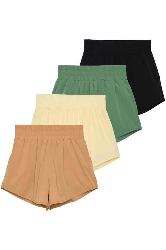 4 Pack Women's 2.5'' High Waisted Running Shorts with Liner - Quick Dry, Dry Fit, Gym Workout