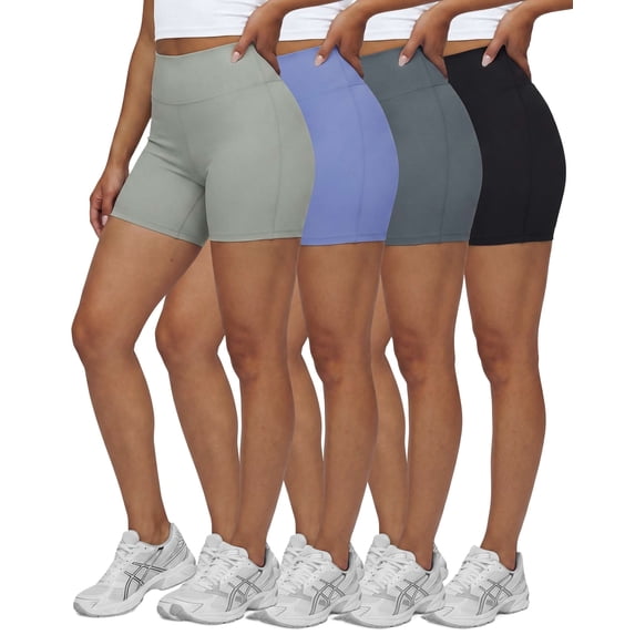 Real Essentials 4 Pack: Women's 6" High Waisted Biker Shorts - Tummy Control Spandex Workout Gym Yoga Running Athletic Shorts