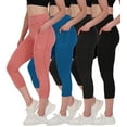 thumbnail image 1 of Real Essentials 4 Pack: Women's Capri Leggings with Pockets Casual Yoga Workout Exercise Pants (Available in Plus Size), 1 of 6