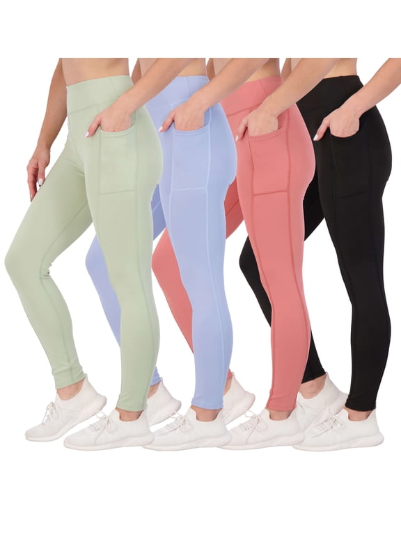 4 Pack: Women's Capri Leggings with Pockets Casual Yoga Workout Exercise Pants (Available in Plus Size)