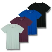 Real Essentials 4 Pack: Women's Classic-Fit Cotton Short-Sleeve Scoop Crew Neck T-Shirt (Available in Plus Size)