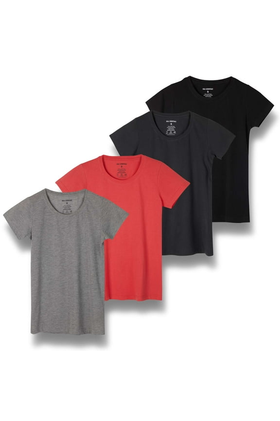 4 Pack: Women's Classic-Fit Cotton Short-Sleeve Scoop Crew Neck T-Shirt (Available in Plus Size)