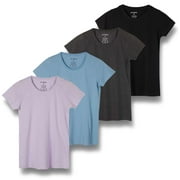 Real Essentials 4 Pack Womens Classic-Fit Cotton Short-Sleeve Scoop Crew Neck T-Shirt Available in Plus Size