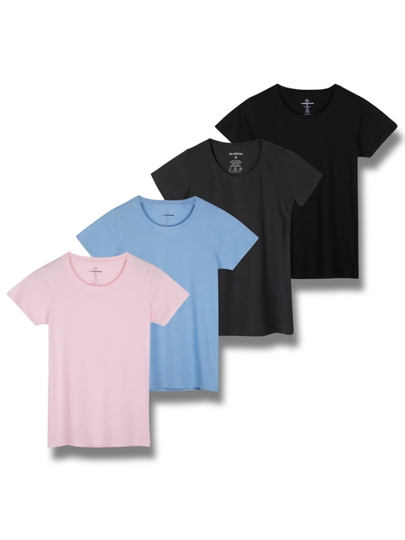 Women's Classic-Fit Cotton Short-Sleeve Scoop Crew Neck T-Shirt, Available in Plus Size, 100% Cotton, 4 Pack