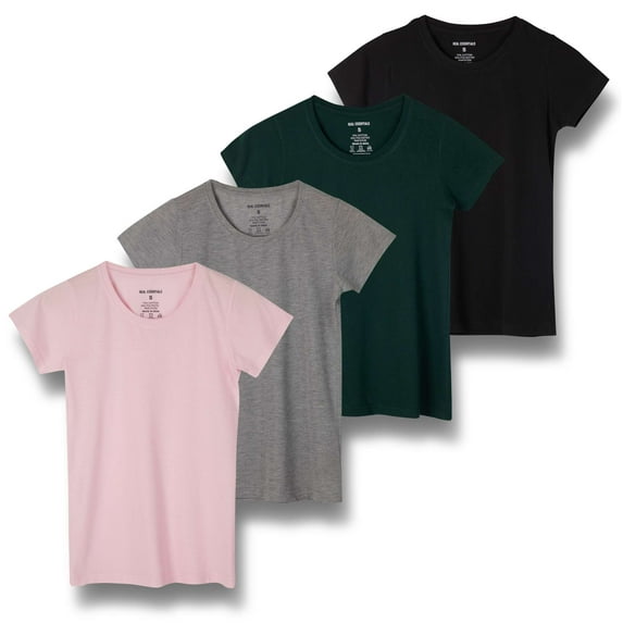 Real Essentials 4 Pack: Women's Classic-Fit Cotton Short-Sleeve Scoop Crew Neck T-Shirt (Available in Plus Size)