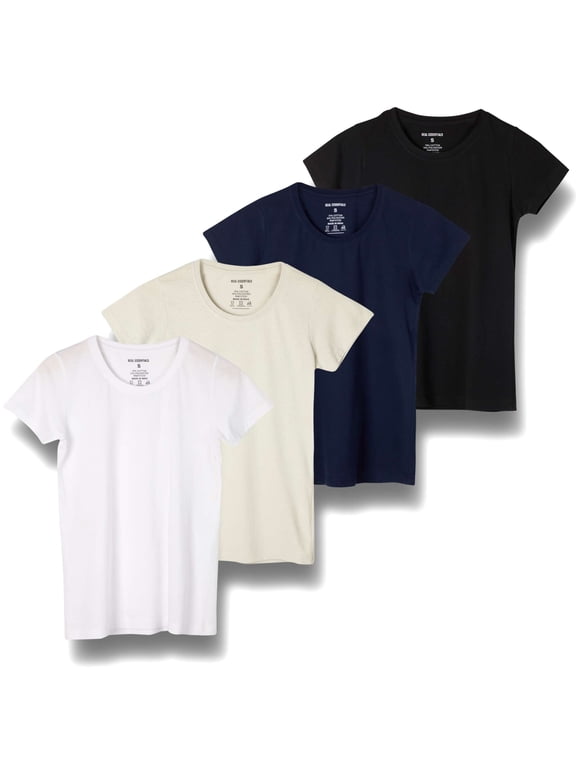 4 Pack: Women's Classic-Fit Cotton Short-Sleeve Scoop Crew Neck T-Shirt (Available in Plus Size)