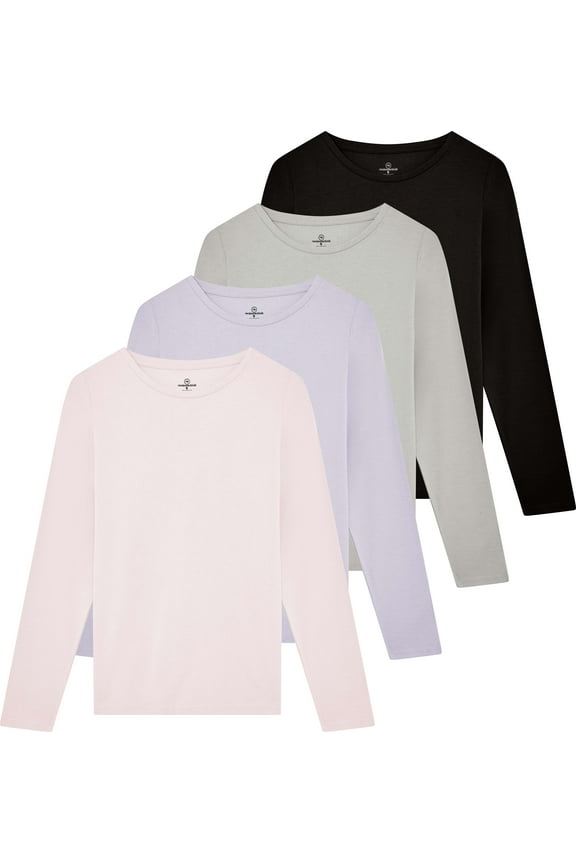 4 Pack: Women's Cotton Classic-Fit Long-Sleeve Crewneck T-Shirt (Available in Plus Size)