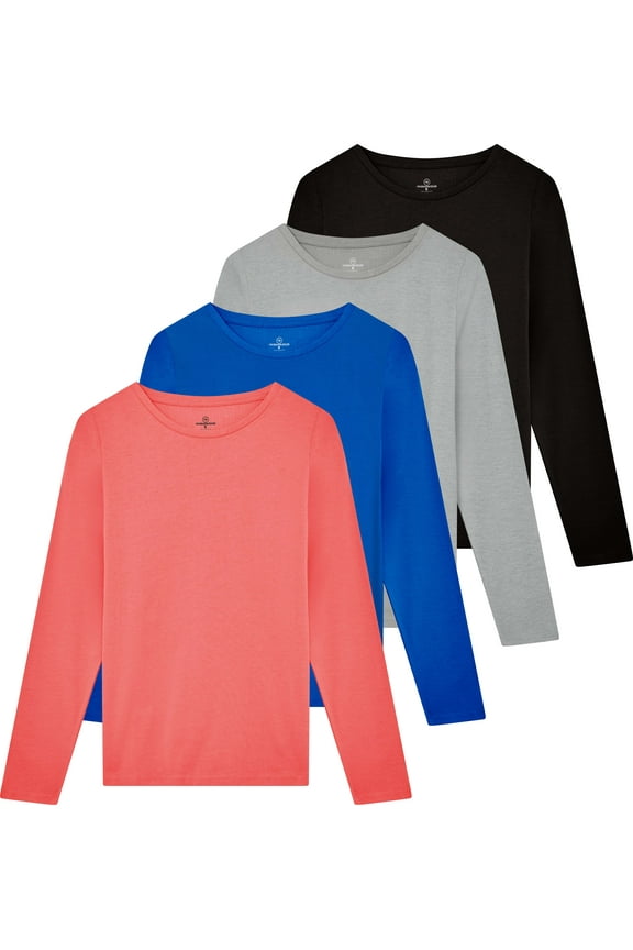 4 Pack: Women's Cotton Classic-Fit Long-Sleeve Crewneck T-Shirt (Available in Plus Size)