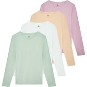 Real Essentials 4 Pack: Women's Cotton Classic-Fit Long-Sleeve Crewneck T-Shirt (Available in Plus Size)
