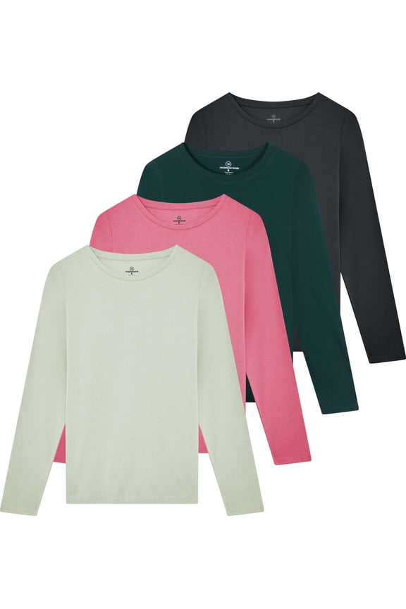 4 Pack: Women's Cotton Classic-Fit Long-Sleeve Crewneck T-Shirt (Available in Plus Size)