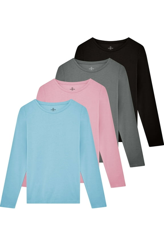 4 Pack: Women's Cotton Classic-Fit Long-Sleeve Crewneck T-Shirt (Available in Plus Size)