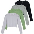 thumbnail image 1 of Real Essentials 4 Pack: Women's Cotton Long Sleeve Crew Crop Top - Casual Cropped T-Shirt (Available In Plus Size), 1 of 6