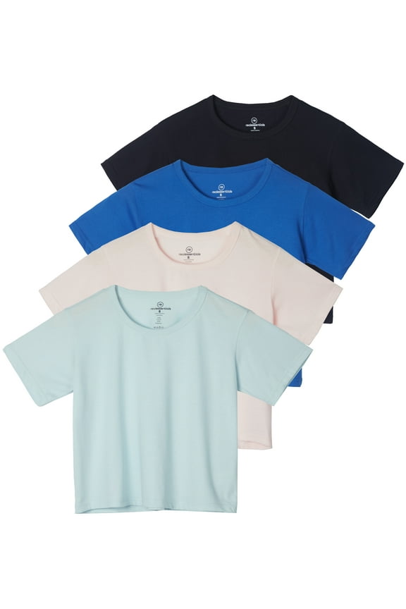4 Pack: Women's Cotton Short Sleeve Crop Top – Cropped Casual Crew Neck T-Shirts (Available In Plus Size)