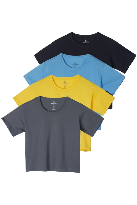 4 Pack: Women's Cotton Short Sleeve Crop Top – Cropped Casual Crew Neck T-Shirts (Available In Plus Size)