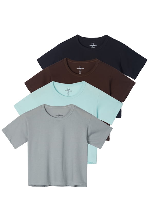 4 Pack: Women's Cotton Short Sleeve Crop Top – Cropped Casual Crew Neck T-Shirts (Available In Plus Size)