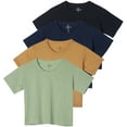 thumbnail image 1 of Real Essentials 4 Pack: Women's Cotton Short Sleeve Crop Top – Cropped Casual Crew Neck T-Shirts (Available In Plus Size), 1 of 6