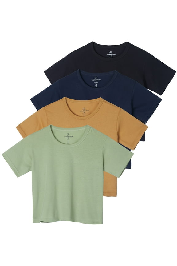 4 Pack: Women's Cotton Short Sleeve Crop Top – Cropped Casual Crew Neck T-Shirts (Available In Plus Size)