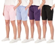 Real Essentials 4 Pack: Women's Dry-Fit Athletic 7" Bermuda Long High Waisted Running Shorts (Available In Plus Size)